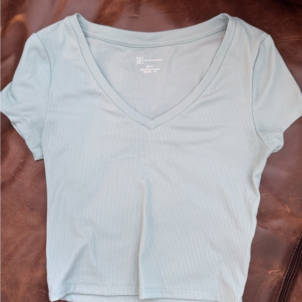 Light Blue V-Neck Ribbed Women's Top